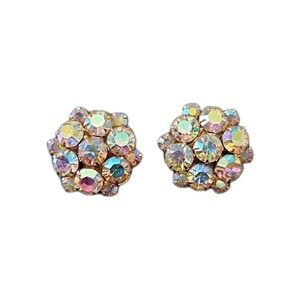 Weiss Vintage Aurora Borealis‎ Rhinestone Clip On Earrings